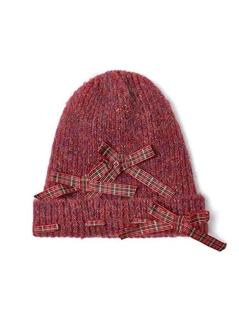 Haut en tricot côtelé à ruban + Bonnet en tricot à ruban + Fleurs en tricot