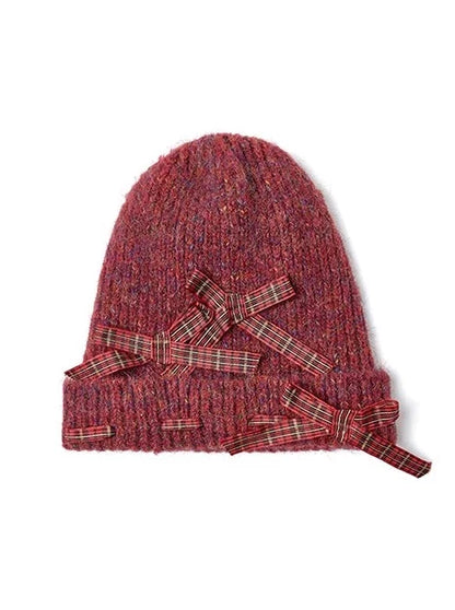 Haut en tricot côtelé à ruban + Bonnet en tricot à ruban + Fleurs en tricot