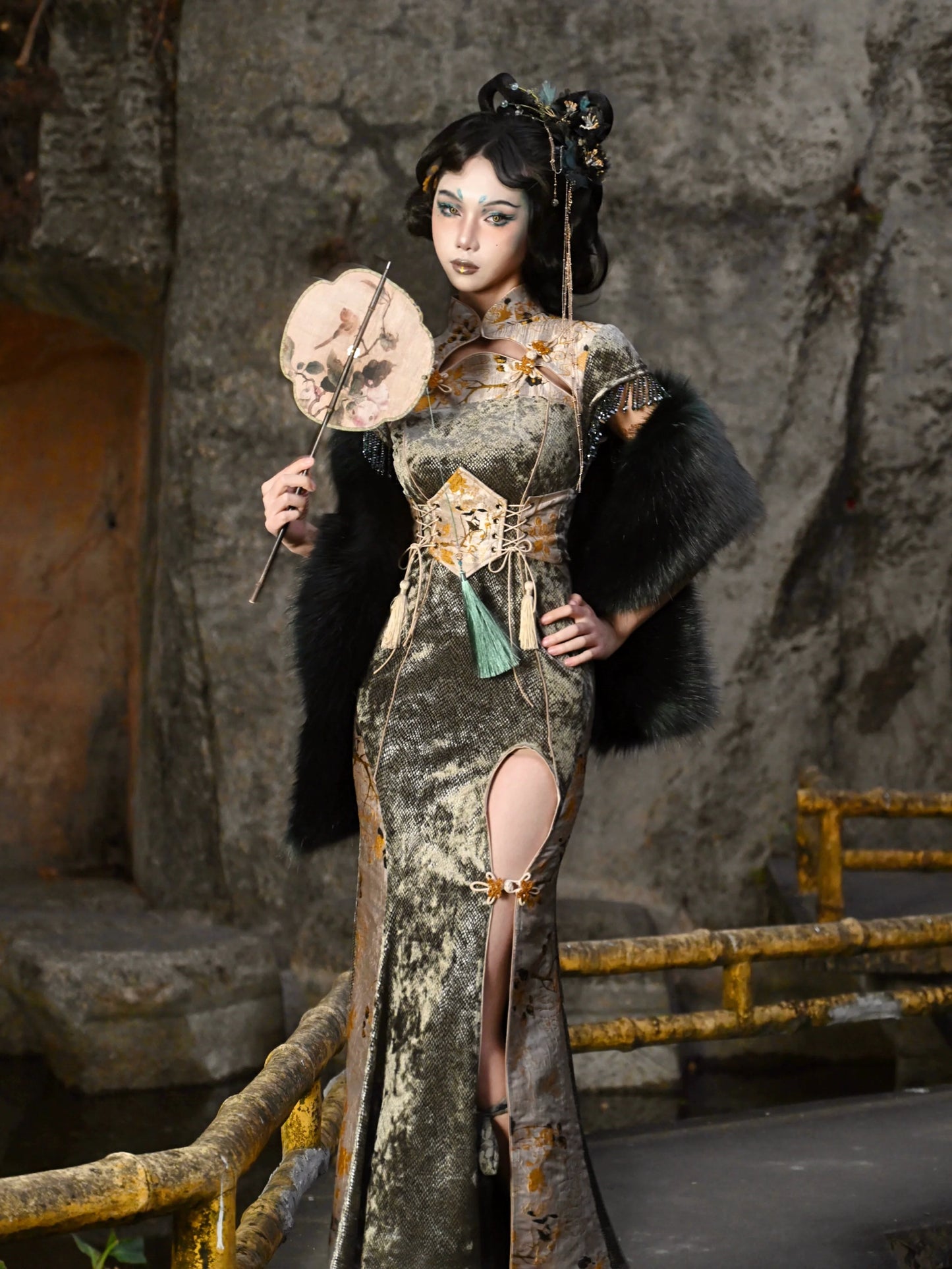 ドレス マーメイド ロング フェスティバル ドラゴン チャイニーズ スリット バックル スリム