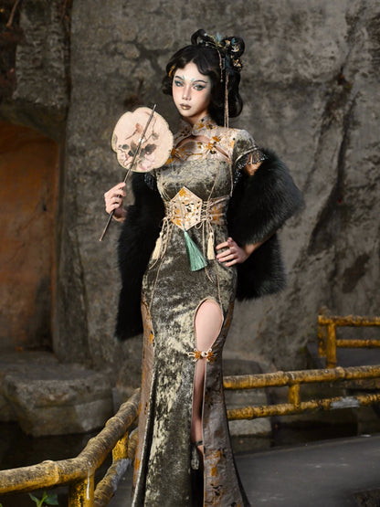 ドレス マーメイド ロング フェスティバル ドラゴン チャイニーズ スリット バックル スリム