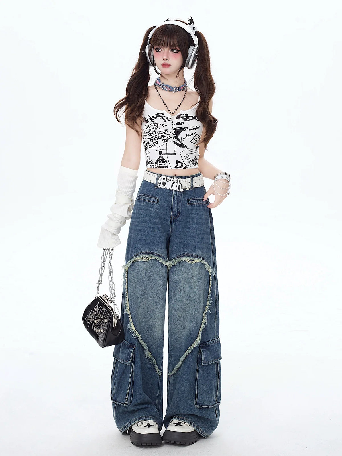 Pantalon en jean large et ample avec cœur