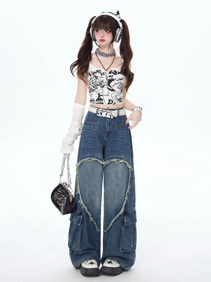 Pantalon en jean large et ample avec cœur