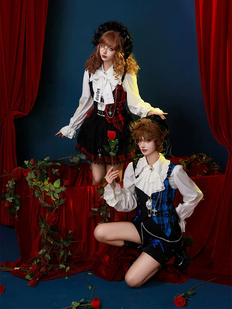 Suit Set Complete Check Vest Pants Skirt Shirt Prince