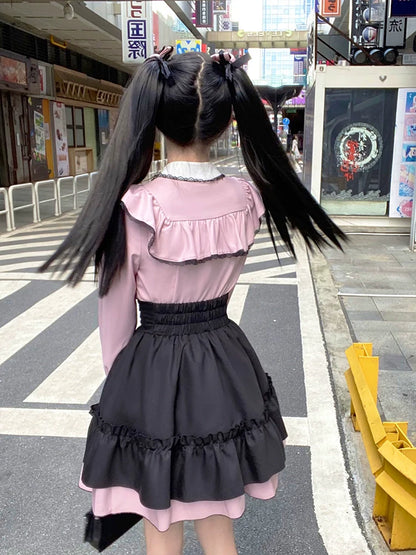 Ausgestellte Bluse mit mittlerer Rüsche + Rock mit Rüsche