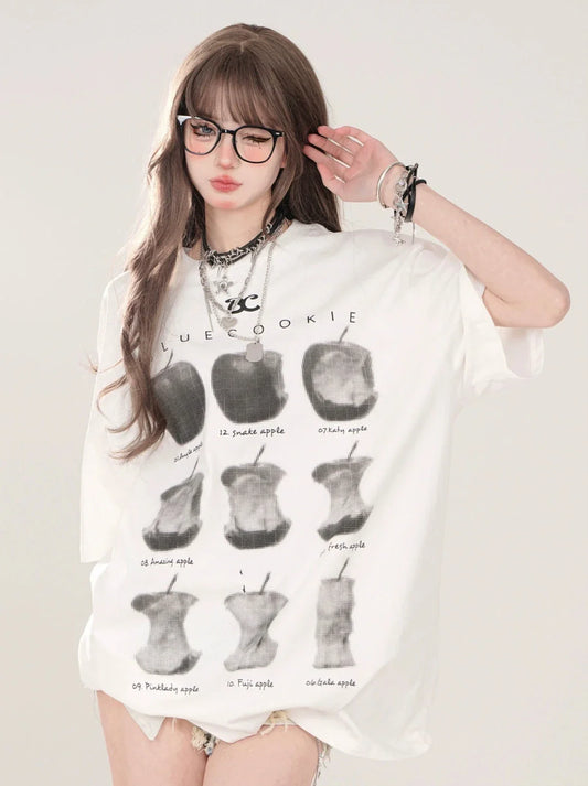 Lockeres T-Shirt mit Apfel-Print, amerikanisch