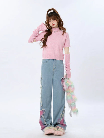 Sweater Knit Turtleneck Piece Tops Half Two