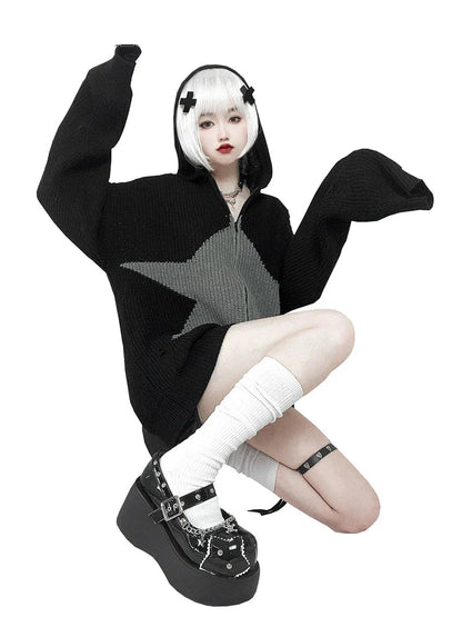 Buckle Star Toe Platform Denim One Punk Round Shoes