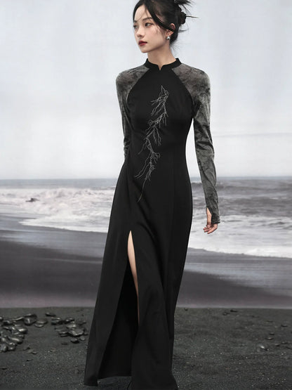 Dress Chinese Slit Bicolor