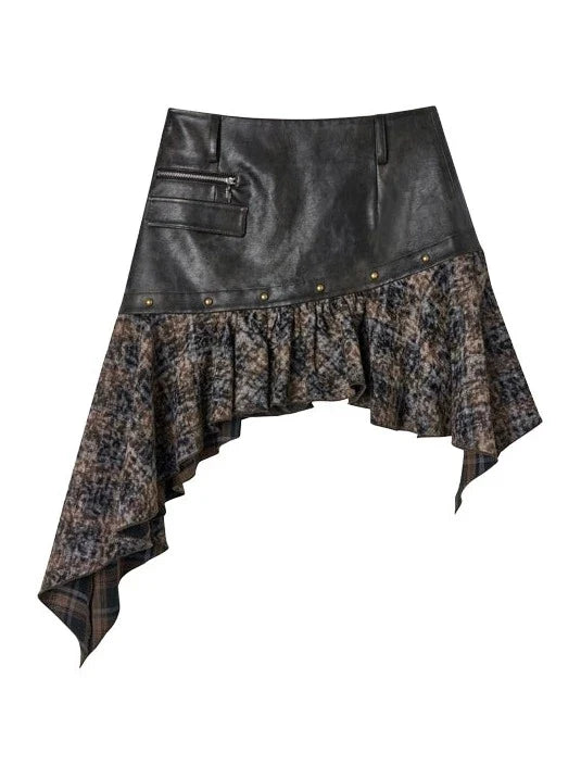 Asymmetrical Leather Retro Skirt