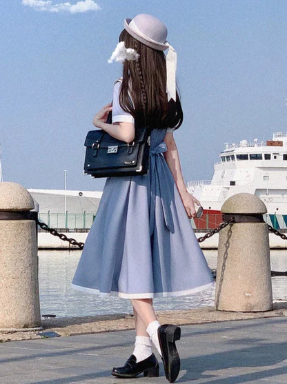 Color Sailor + Chamomile Ribbon Dress Elegant Blue Route Tie Gray