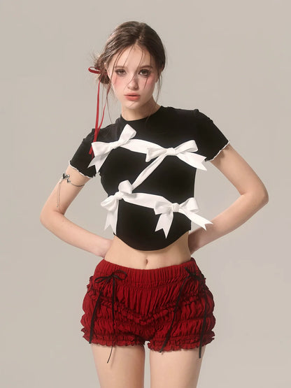 Short Black Ribbon Slim Niche T-Shirt
