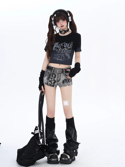 Kurzes, schmales T-Shirt mit Farbverlauf Dark Subculture
