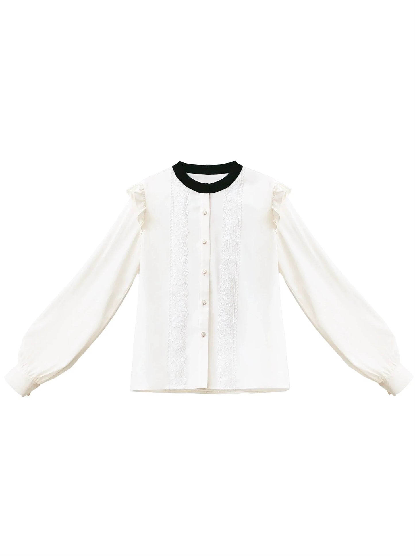 Pleated Ruffle Ribbon College Dress Shirt Accessories Retro Suspender + Elegant Layered Shoulder + Lace