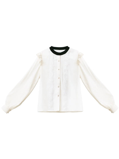 Pleated Ruffle Ribbon College Dress Shirt Accessories Retro Suspender + Elegant Layered Shoulder + Lace