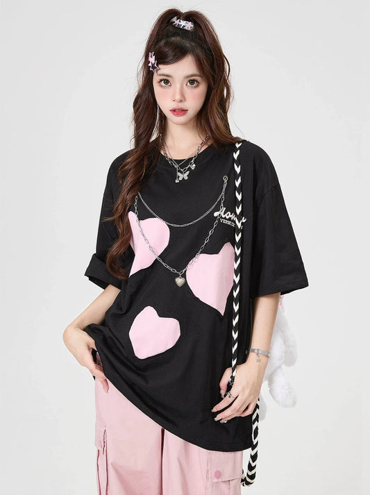 Oversize T-Shirt Lose Kette Liebe