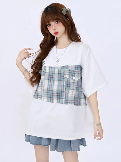 Lockeres T-Shirt Oversize Karo