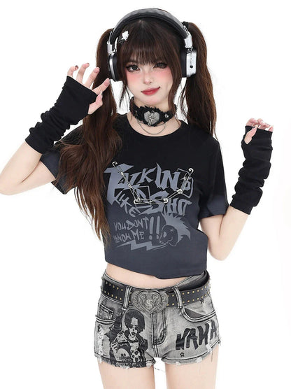 Kurzes, schmales T-Shirt mit Farbverlauf Dark Subculture