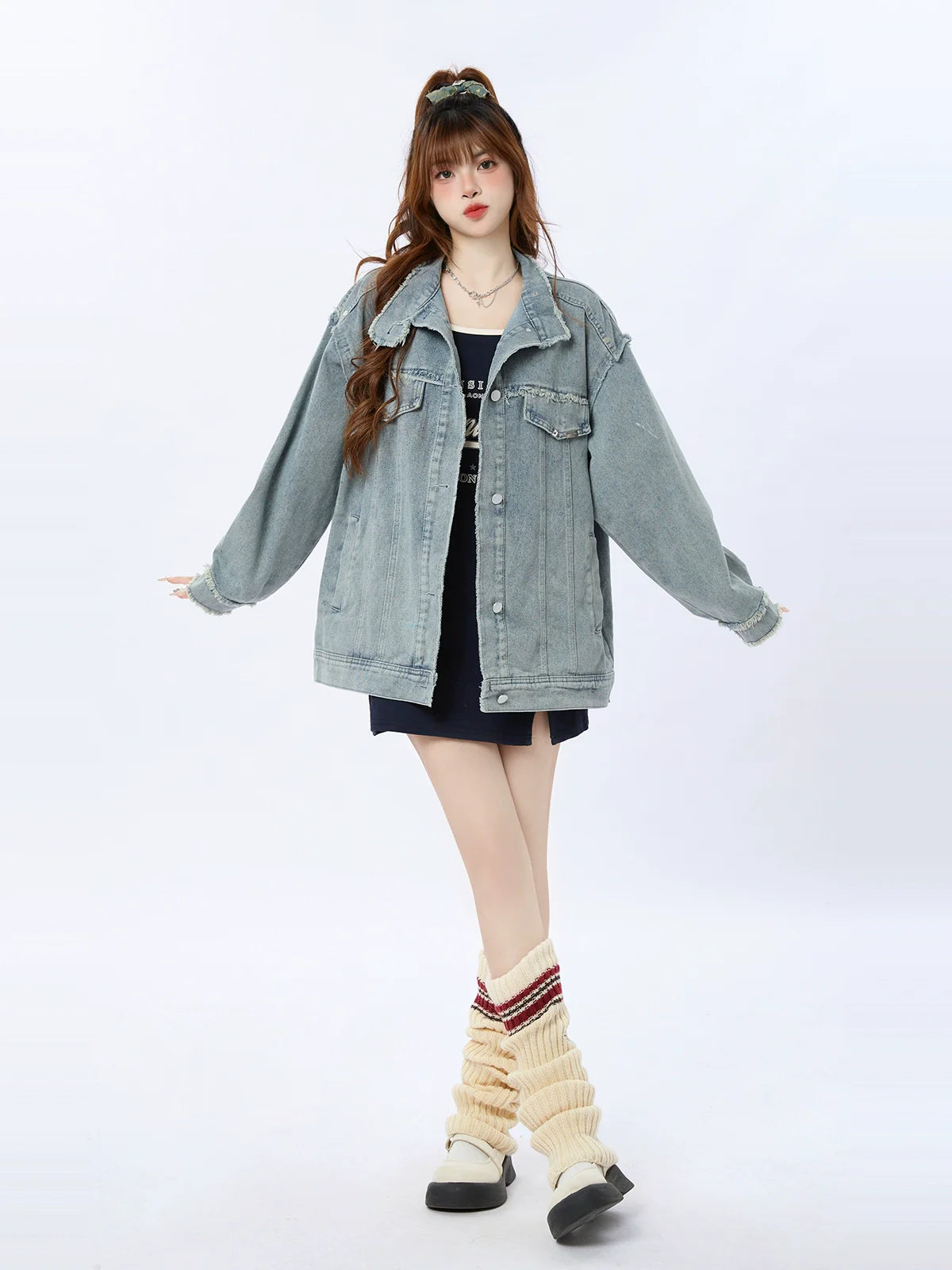 Retro Jacke Denim Hellblau