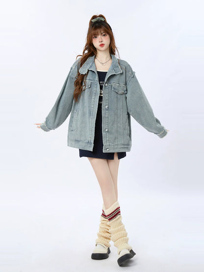 Retro Jacke Denim Hellblau