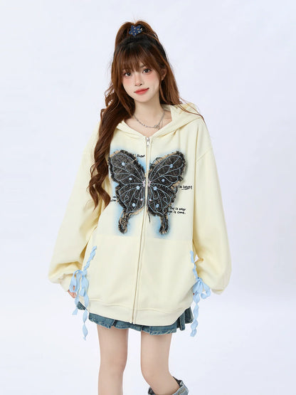 Jacket Hooded Loose Butterfly Sweatshirt Ribbon