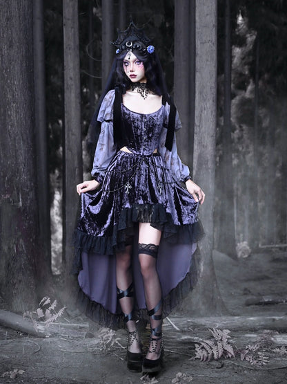 Top Luna Gothic Ribbon Corset Shoulder Velvet