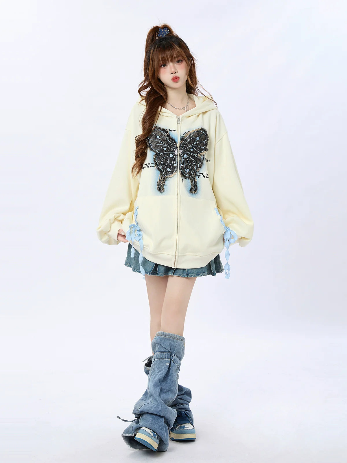 Jacket Hooded Loose Butterfly Sweatshirt Ribbon