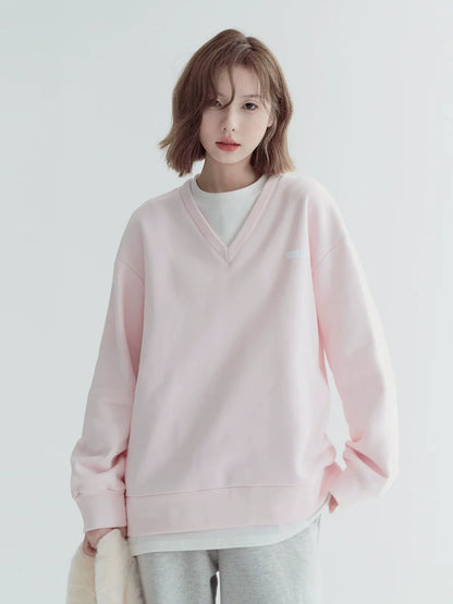 Faux Two-piece Light-colored Loose Sweatshirt
