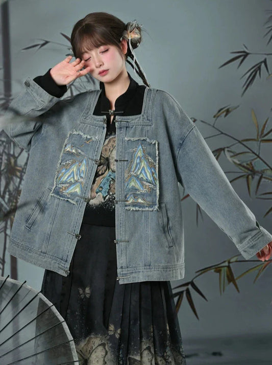 China Jacke Abnehmbarer Denim-Kragenanzug