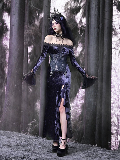 Mermaid Dress Slit One-Shoulder Slim Gothic Luna Velvet