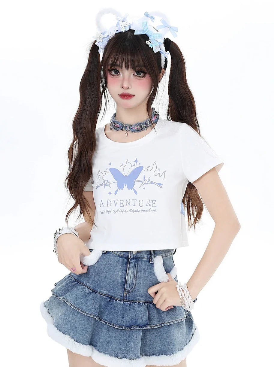 Butterfly Dream T-Shirt Short Slim Ribbon Back