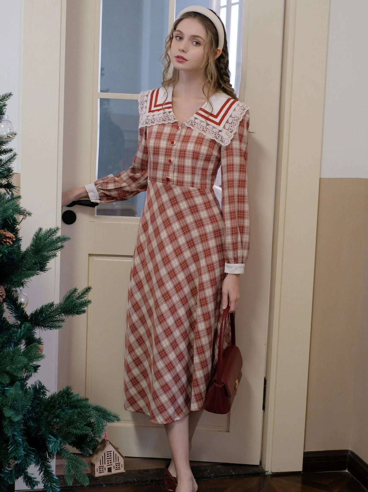 Robe de marin rétro à col à carreaux