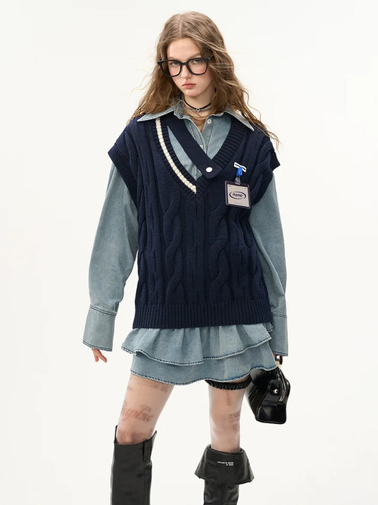 Gilet asymétrique à col en V pour collège