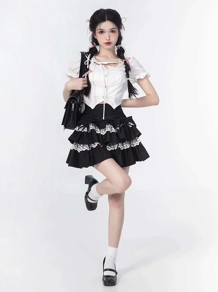 Cake Blouse Top + Sleeve Skirt Puff Ruffle