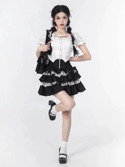 Cake Blouse Top + Sleeve Skirt Puff Ruffle