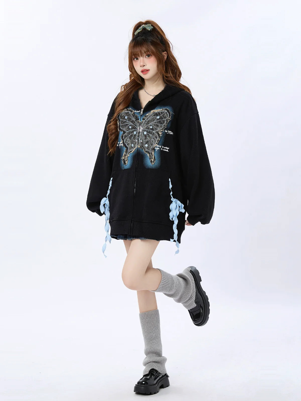 Jacket Hooded Loose Butterfly Sweatshirt Ribbon
