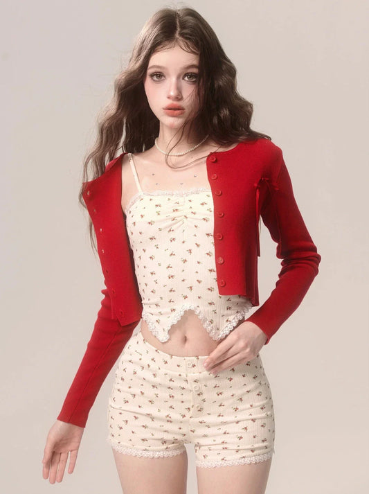 Cake Lace Suspender Top Strawberry Check Neck Halter