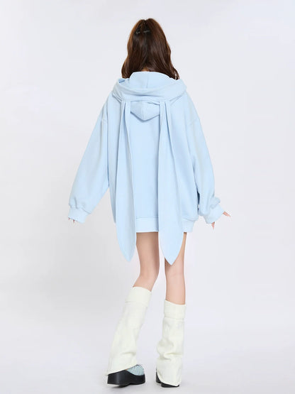 Sweat à capuche bleu lait Loose Bunny à capuche