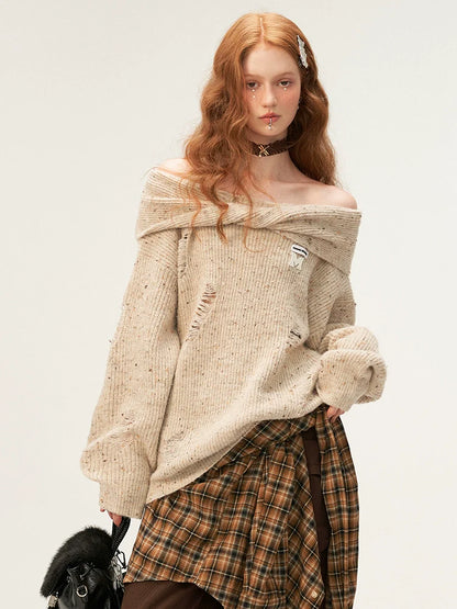 Off-the-Shoulder Strick Lose Beschädigt