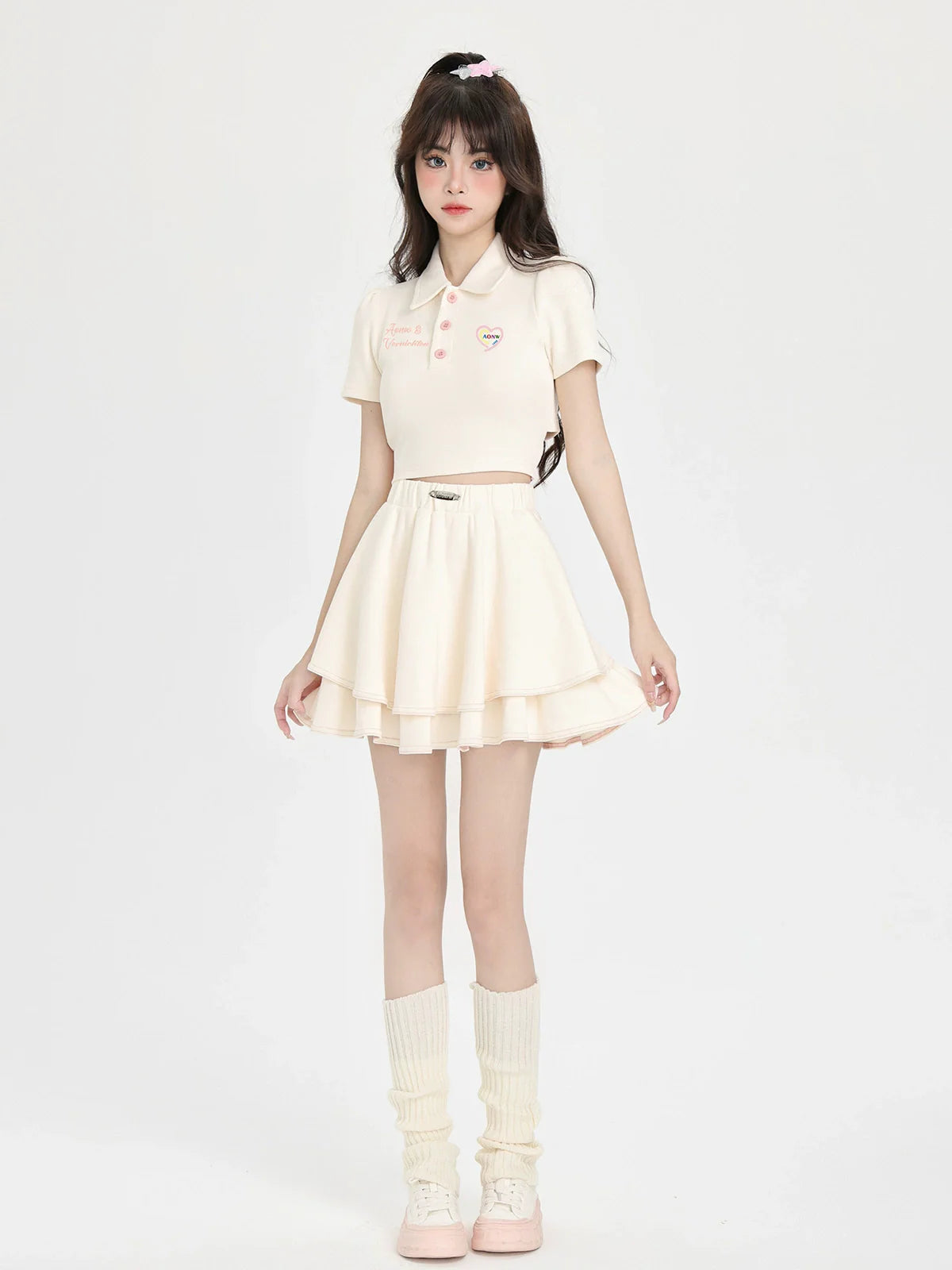 Back Style Collar Polo Ribbon Skirt Shirt Ballet Short