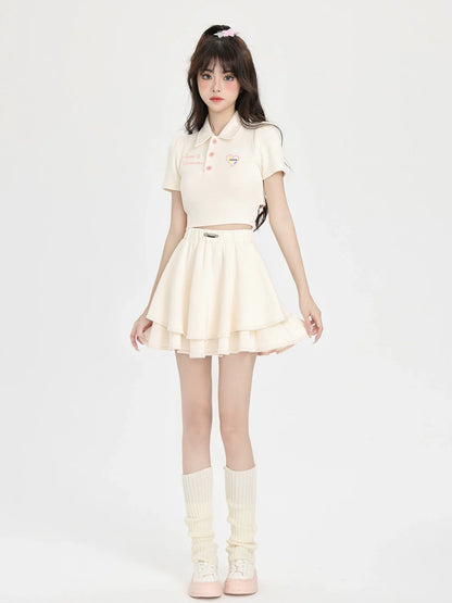 Back Style Collar Polo Ribbon Skirt Shirt Ballet Short
