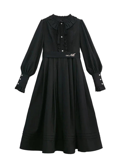 Veste lanterne rouge, manches de costume élégantes, volants, cravate, robe courte noire, ruban, rétro
