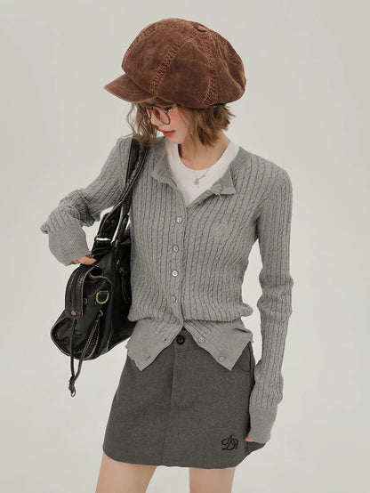 American Retro Round Neck Slim Knit Cardigan