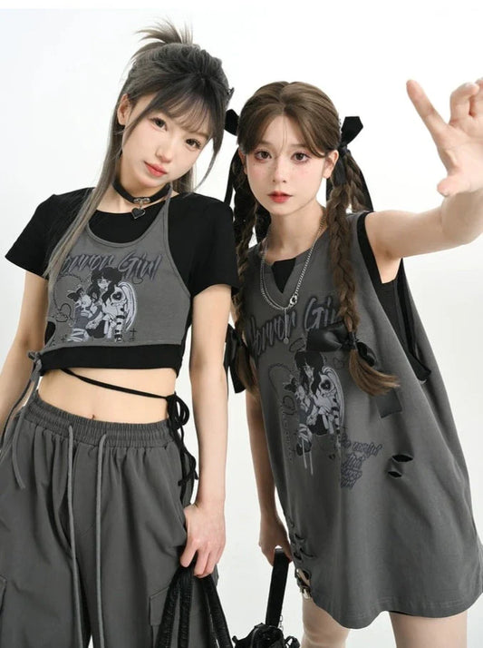 Hauts courts pour filles + Hauts jumeaux + Camisole longue