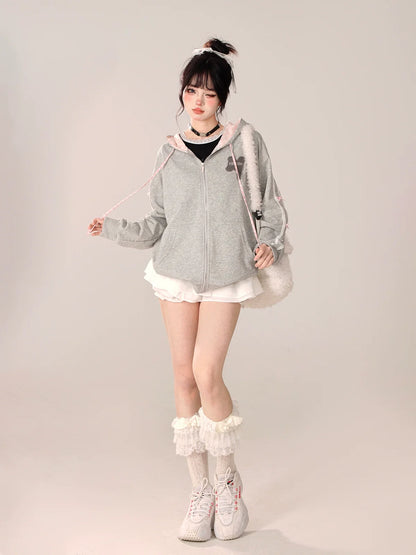 トレンドブランドのフード付きジップアップパーカー