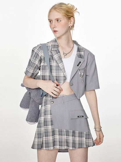 Veste d'été courte + carreaux asymétriques