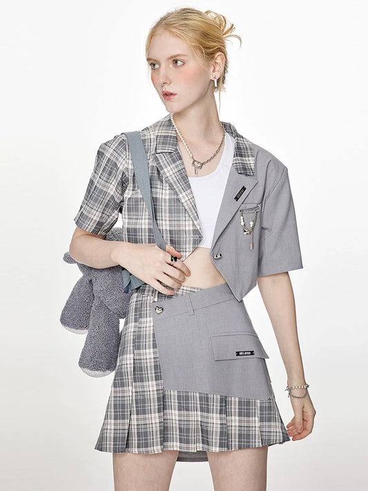 Veste d'été courte + carreaux asymétriques