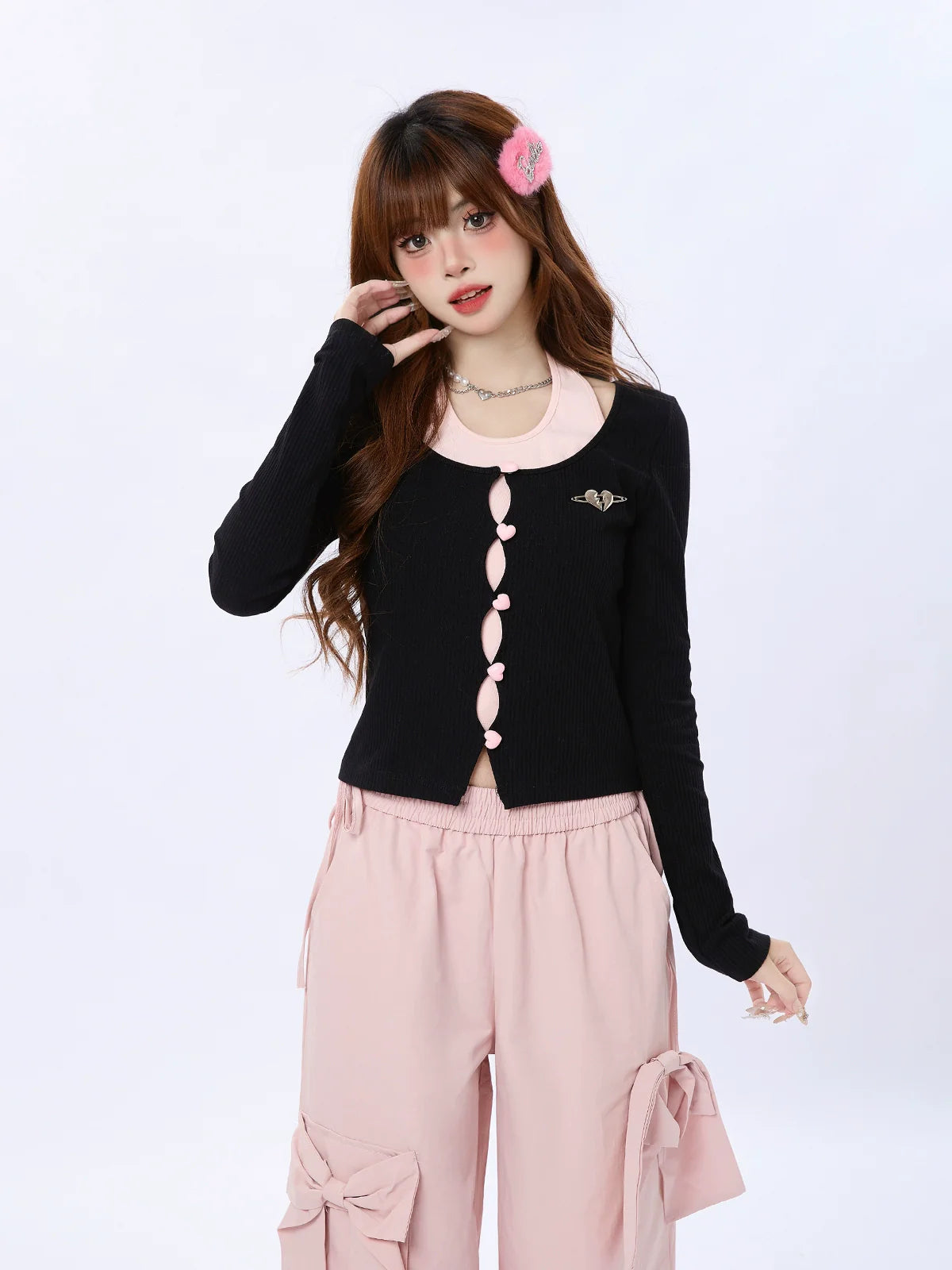 Two Love Cardigan Button Piece Faux
