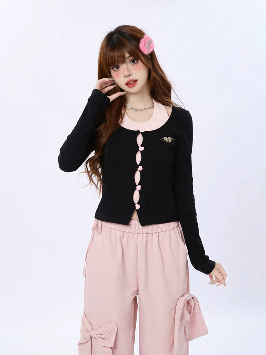 Two Love Cardigan Button Piece Faux