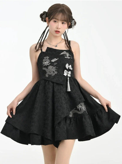 Cardigan Dragon Chic Chinese Dress + Short Mode Sleeve Puff