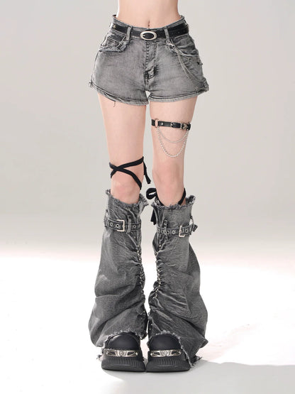 Leg Gray-and-blue + Denim Shorts A-line warmers